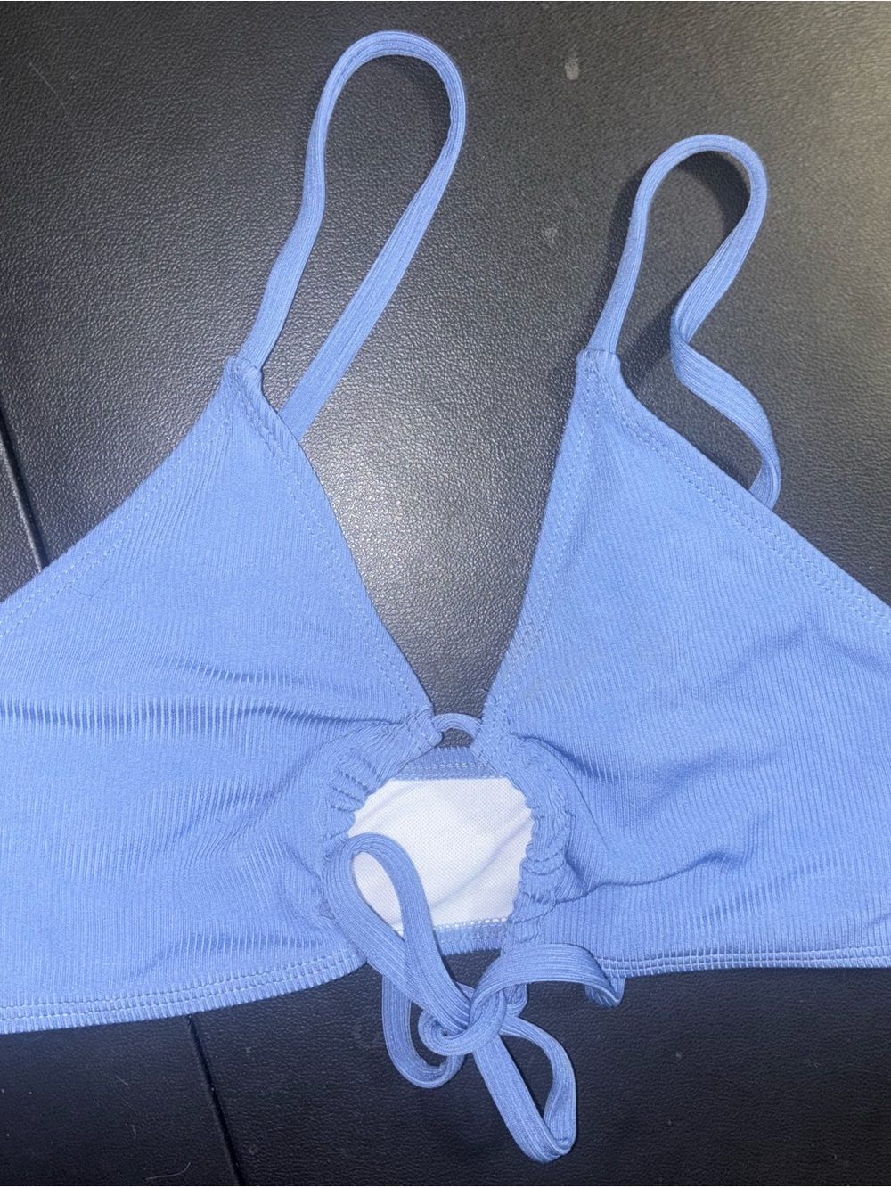 Light Blue Ribbed Triangle Bikini Top with Front Tie — Women Swim Bikinis